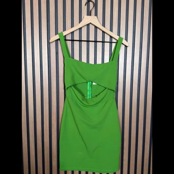 Princess Polly Mini Dress 4 / S Womens Green Front Center Cut Out Stretch - Picture 1 of 8
